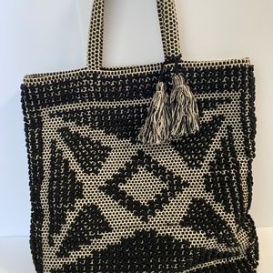 Black and White Heavy Stitched Hobo Bag
